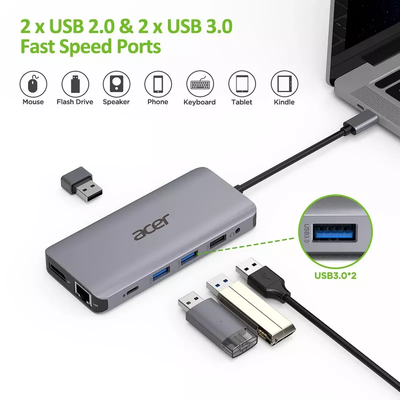 Acer 12v1 Type C Dongle sidabrinis