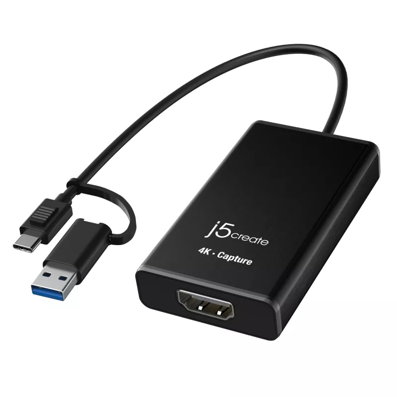j5create JVA11-N 4K HDMI™ fiksavimo adapteris, juodas, USB 3.2 Gen 1 (3.1 Gen 1), 3840 x 2160 pikselių, aliuminis, 0.19 m, Taivanas