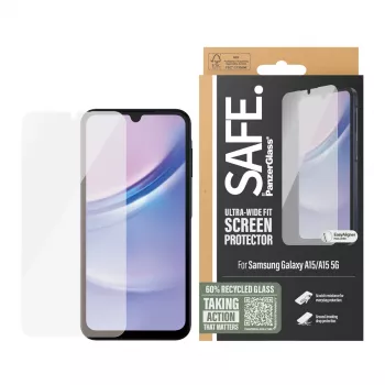 PanzerGlass SAFE. apsauginis stiklas Samsung Galaxy A15 | A15 5G | Ultra-Wide Fit su EasyAligner