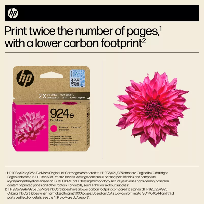 Original HP 924e EvoMore rašalo kasetė, purpurinė