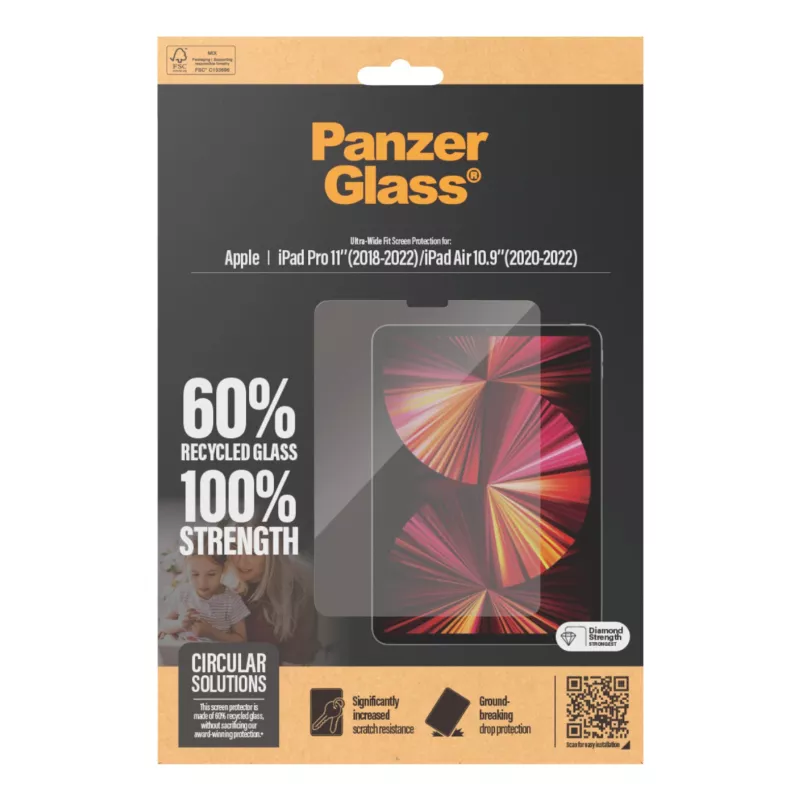 PanzerGlass ® Ekrano apsauginis stiklas iPad Pro 11'' (2018–2022) | iPad Air 10,9'' (2020, 2022) | Ultra-Wide Fit