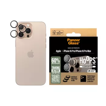 PanzerGlass® Hoops® kameros lęšio apsauga skaidri, skirta iPhone 16 Pro | 16 Pro Max