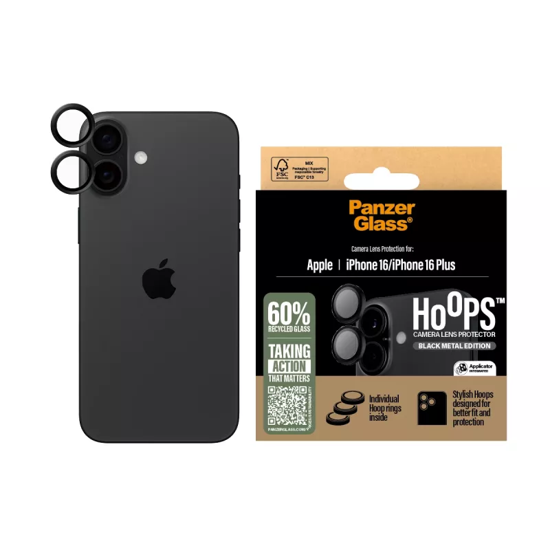 PanzerGlass ® Hoops® fotoaparato objektyvo apsauga juoda iPhone 16 | 16 Plus