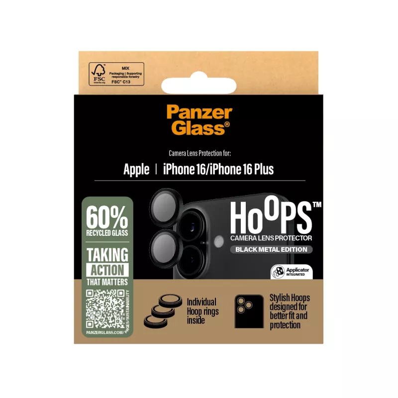PanzerGlass ® Hoops® fotoaparato objektyvo apsauga juoda iPhone 16 | 16 Plus