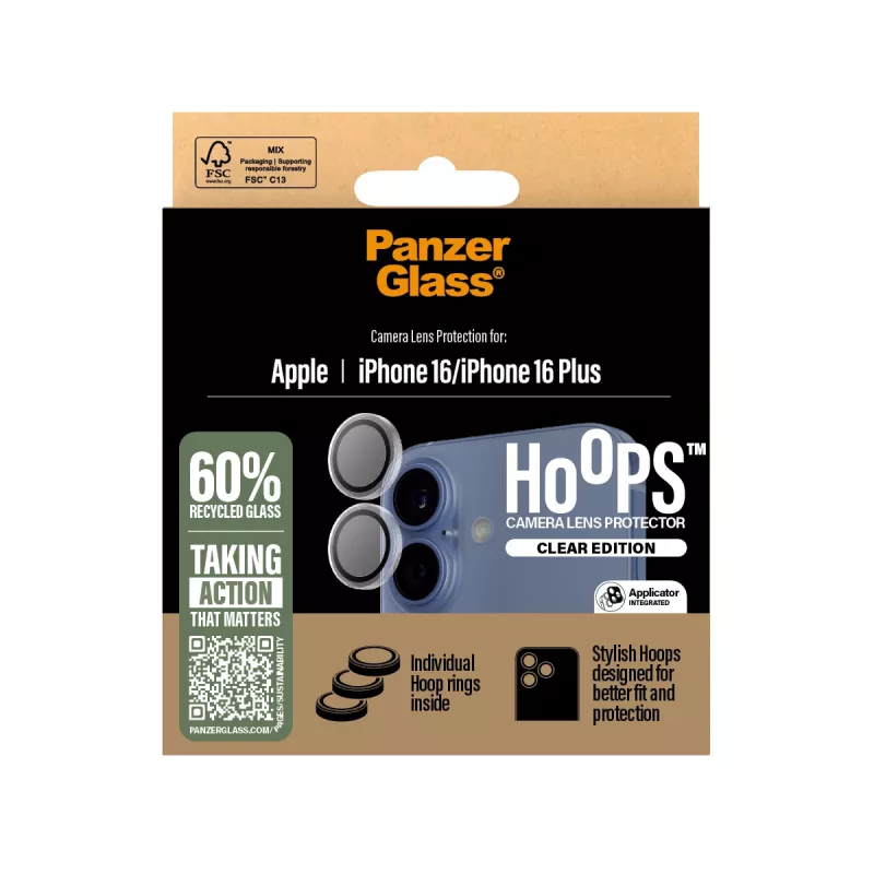 PanzerGlass® Hoops® kameros objektyvo apsauga permatoma iPhone 16 | 16 Plus