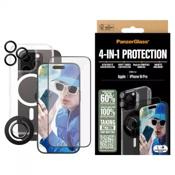PanzerGlass® 4-in-1 apsaugos rinkinys, iPhone 16 Pro, skaidrus