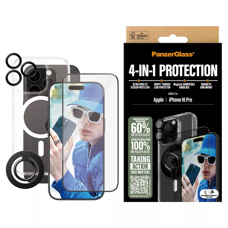 PanzerGlass® 4-in-1 apsaugos rinkinys, iPhone 16 Pro, skaidrus