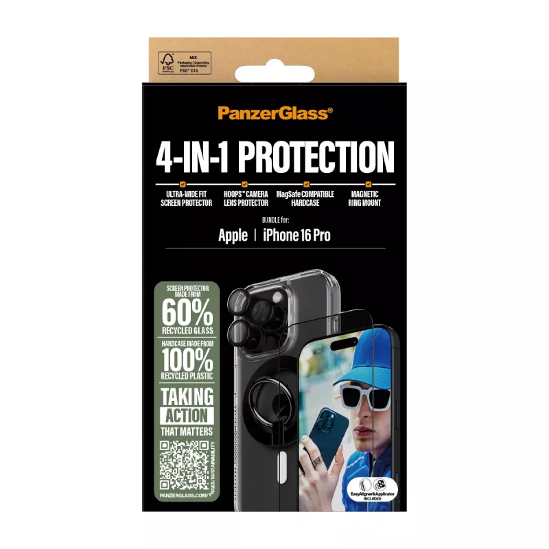 PanzerGlass® 4-in-1 apsaugos rinkinys, iPhone 16 Pro, skaidrus