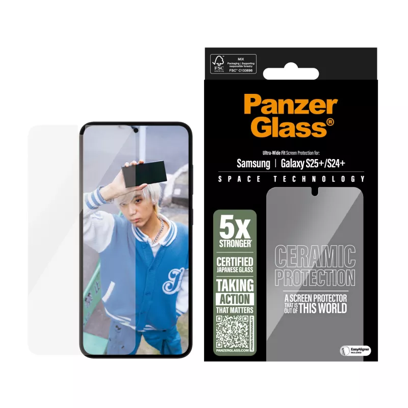 PanzerGlass® keraminis ekrano apsauginis stiklas Samsung Galaxy S25+ | S24+ | Ultra-Wide Fit su EasyAligner