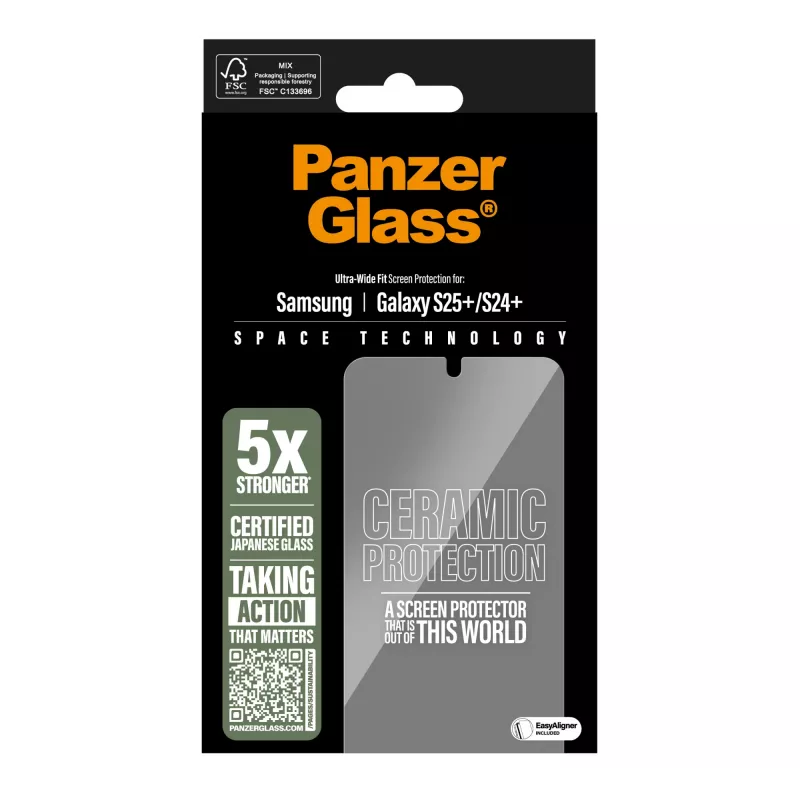 PanzerGlass® keraminis ekrano apsauginis stiklas Samsung Galaxy S25+ | S24+ | Ultra-Wide Fit su EasyAligner