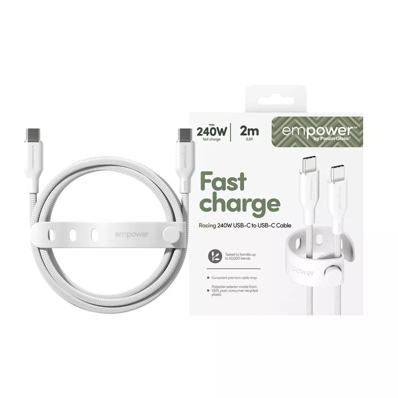 PanzerGlass empower™ by ® Racing 240W USB-C į USB-C laidas | USB 2.0 | 2 m | sidabriškai baltas
