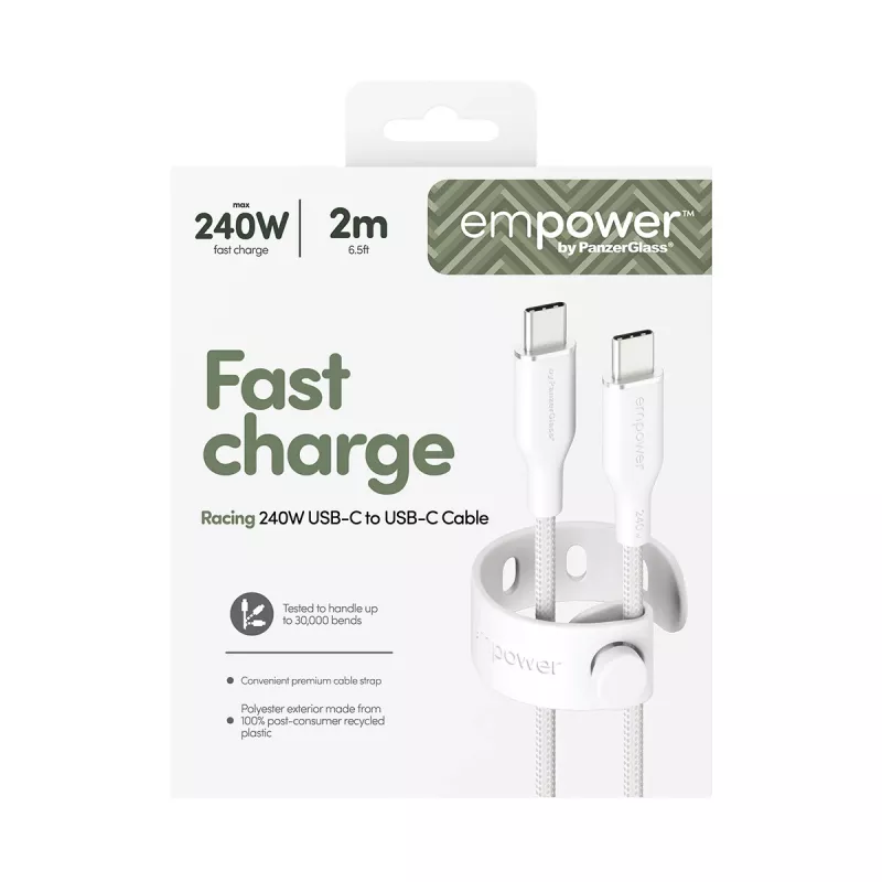 PanzerGlass empower™ by ® Racing 240W USB-C į USB-C laidas | USB 2.0 | 2 m | sidabriškai baltas