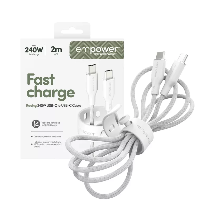 PanzerGlass empower™ by ® Racing 240W USB-C į USB-C laidas | USB 2.0 | 2 m | sidabriškai baltas