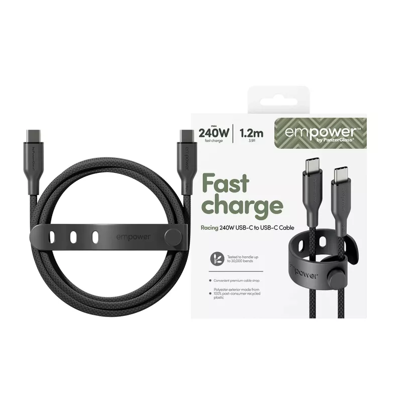 PanzerGlass empower™ by ® Racing 240W USB-C į USB-C laidas | USB 2.0 | 1,2 m | Space Black