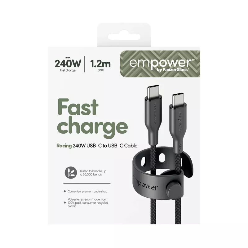 PanzerGlass empower™ by ® Racing 240W USB-C į USB-C laidas | USB 2.0 | 1,2 m | Space Black