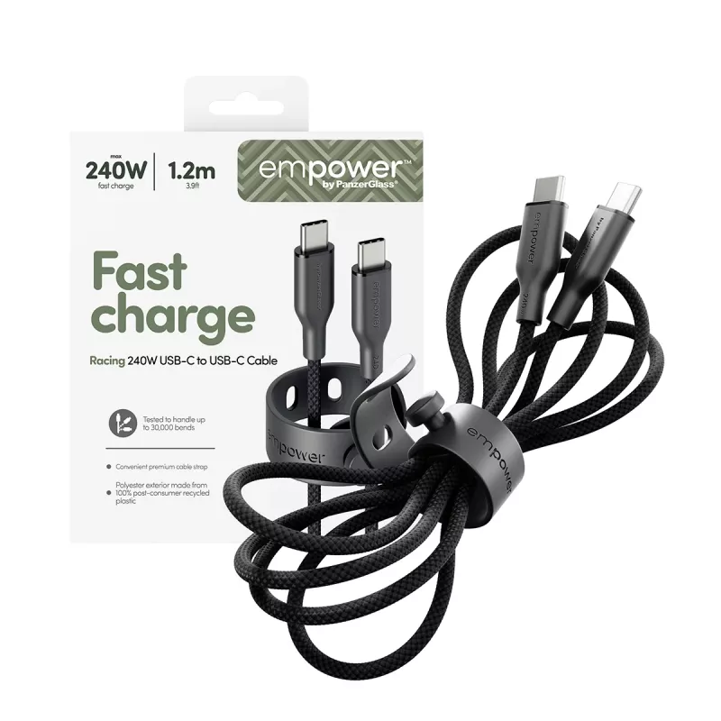 PanzerGlass empower™ by ® Racing 240W USB-C į USB-C laidas | USB 2.0 | 1,2 m | Space Black