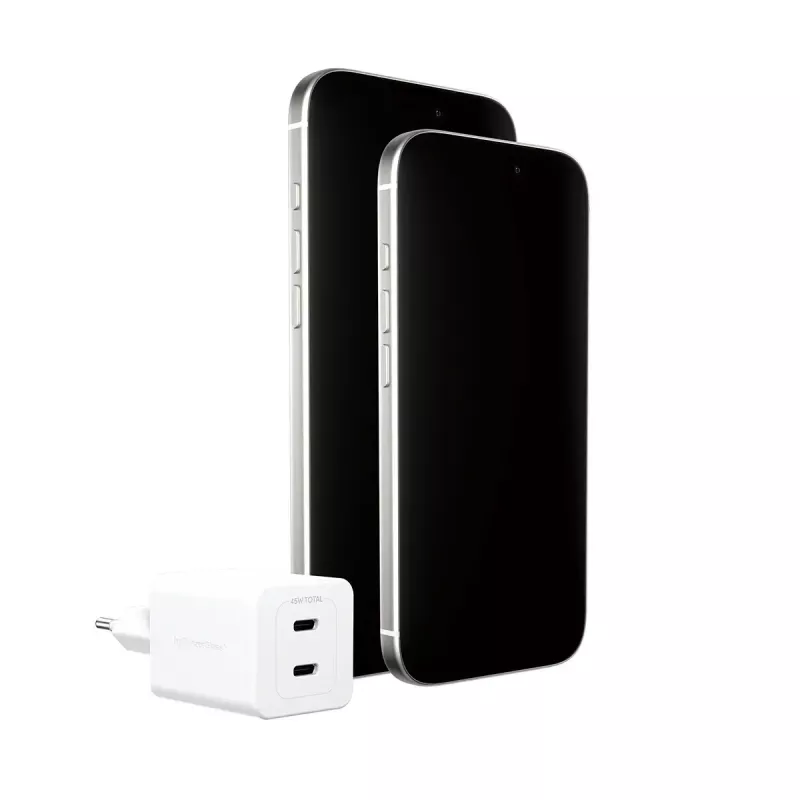 PanzerGlass empower™ by ® Turbo 45W įkroviklis su 2 x USB-C | EU kištukas | sidabriškai baltas