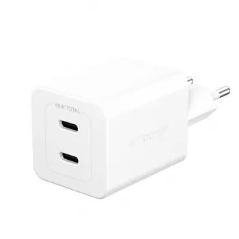 PanzerGlass empower™ by ® Turbo 45W įkroviklis su 2 x USB-C | EU kištukas | sidabriškai baltas