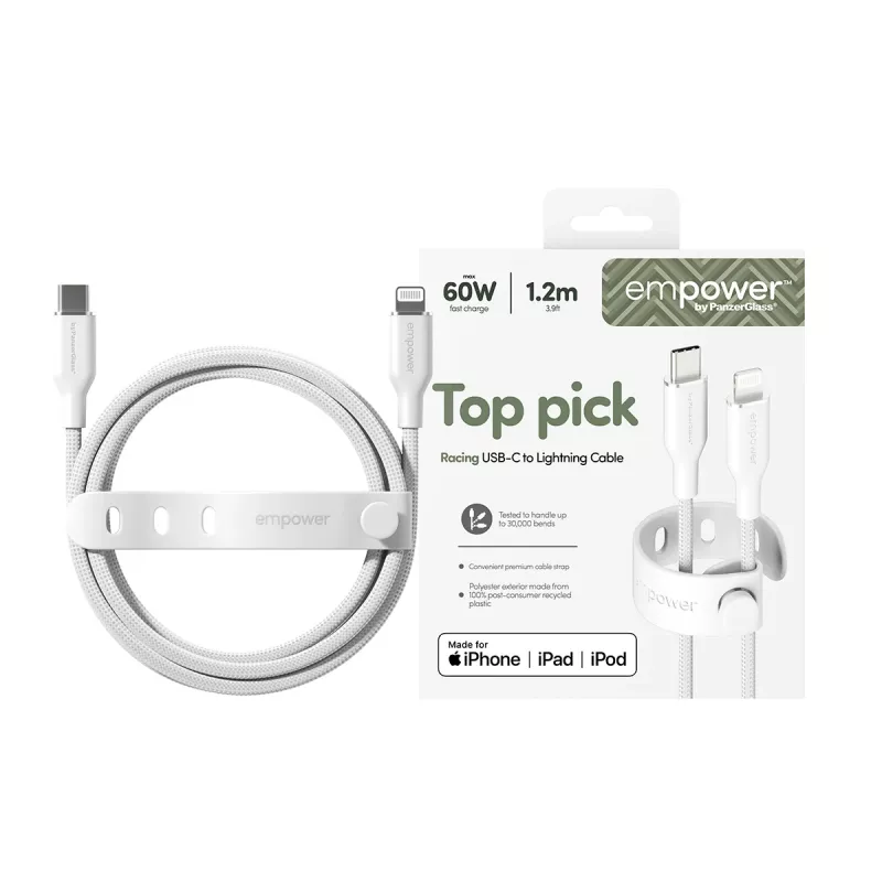 PanzerGlass empower™ by ® Racing 60W USB-C į Lightning laidas | USB 2.0 | 1,2 m | sidabriškai baltas