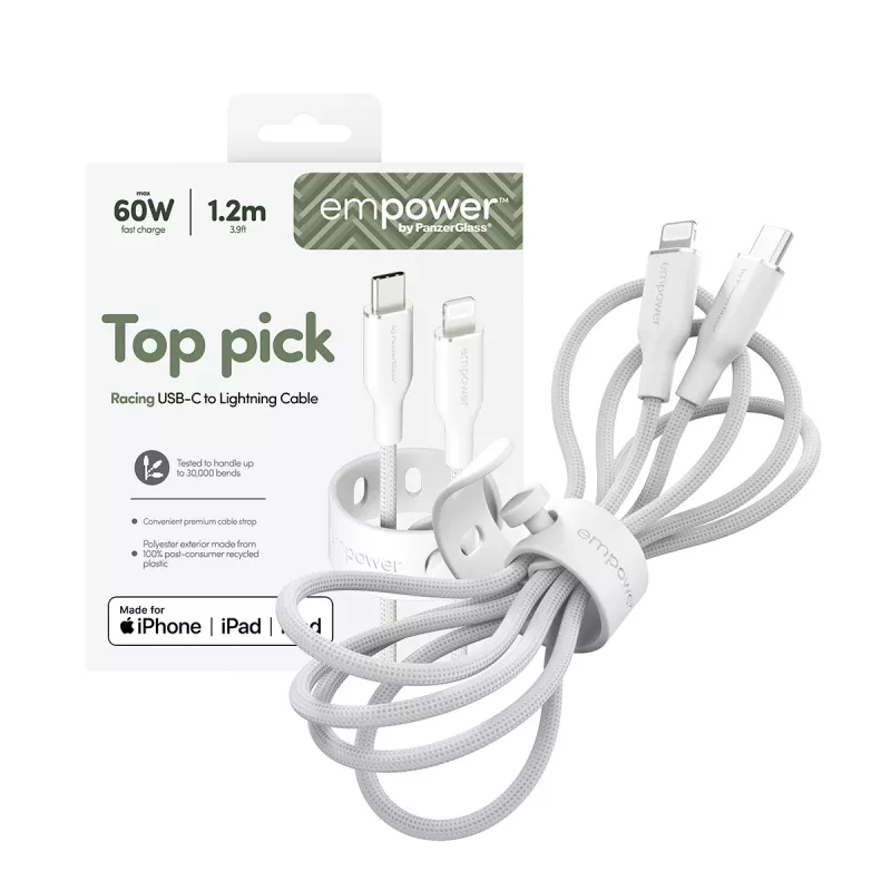 PanzerGlass empower™ by ® Racing 60W USB-C į Lightning laidas | USB 2.0 | 1,2 m | sidabriškai baltas