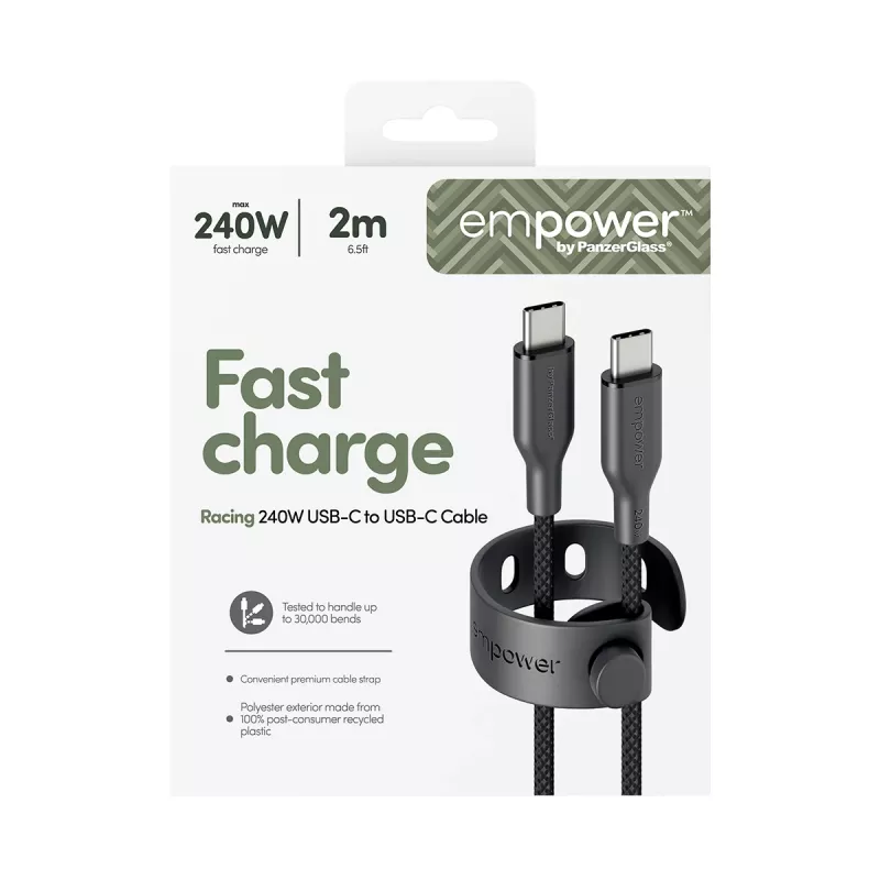 PanzerGlass empower™ by ® Racing 240W USB-C į USB-C laidas | USB 2.0 | 2M | Space Black