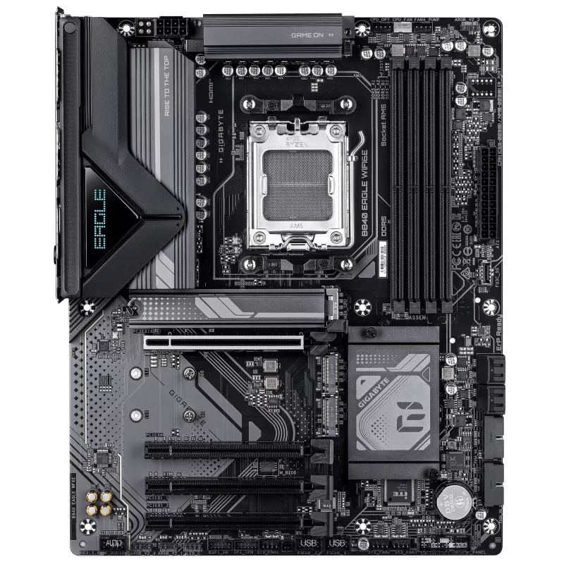 GIGABYTE B840 EAGLE WIFI6E pagrindinė plokštė – AMD Ryzen 9000, 8+2+2 fazių VRM, DDR5 8200MHz (OC), 2xPCIe 4.0 + 1xPCIe 3.0 M.2, Wi-Fi 6E, 2.5GbE LAN, USB 3.2 Gen 2