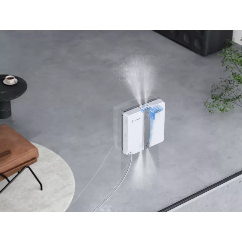 Langų valiklis Ecovacs WINBOT MINI – siurbimas, baterija Li‑Ion, min langas 22×25 cm, 1,3 kg, 215×215×55 mm, pilka/balta