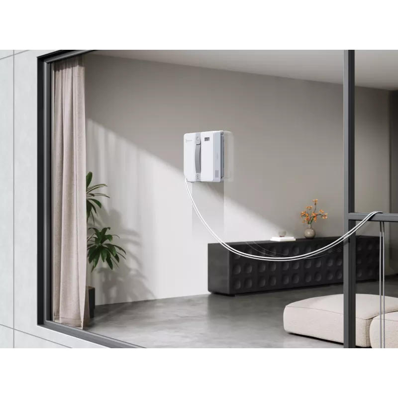 Langų valiklis Ecovacs WINBOT MINI – siurbimas, baterija Li‑Ion, min langas 22×25 cm, 1,3 kg, 215×215×55 mm, pilka/balta