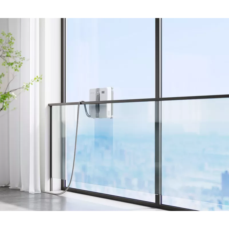 Langų valiklis Ecovacs WINBOT MINI – siurbimas, baterija Li‑Ion, min langas 22×25 cm, 1,3 kg, 215×215×55 mm, pilka/balta