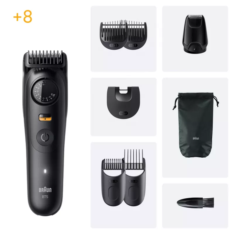Braun BeardTrimmer 5 BT5560 barzdos kirpimo mašinėlė, baterija, 40 lygių, 2 cm, šlapiam ir sausam naudojimui, juoda