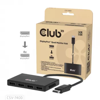 CLUB3D Quad DisplayPort™ Hub – 4 x 4K raiška @ 30Hz, MST palaikymas