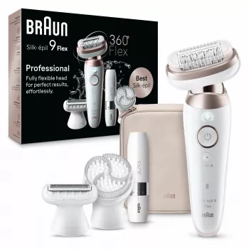 Braun Silk-épil 9 Flex 9-360 3D epiliatorius su 40 pincetų, rožinė, balta