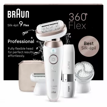 Braun Silk-épil 9 Flex 9-360 3D epiliatorius su 40 pincetų, rožinė, balta