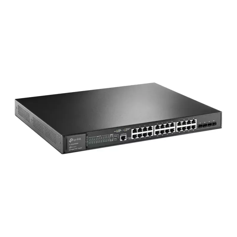 TP-Link Omada 24 prievadų Gigabit ir 4 prievadų 10GE SFP+ L2+ valdomas jungiklis su 24 prievadų PoE+