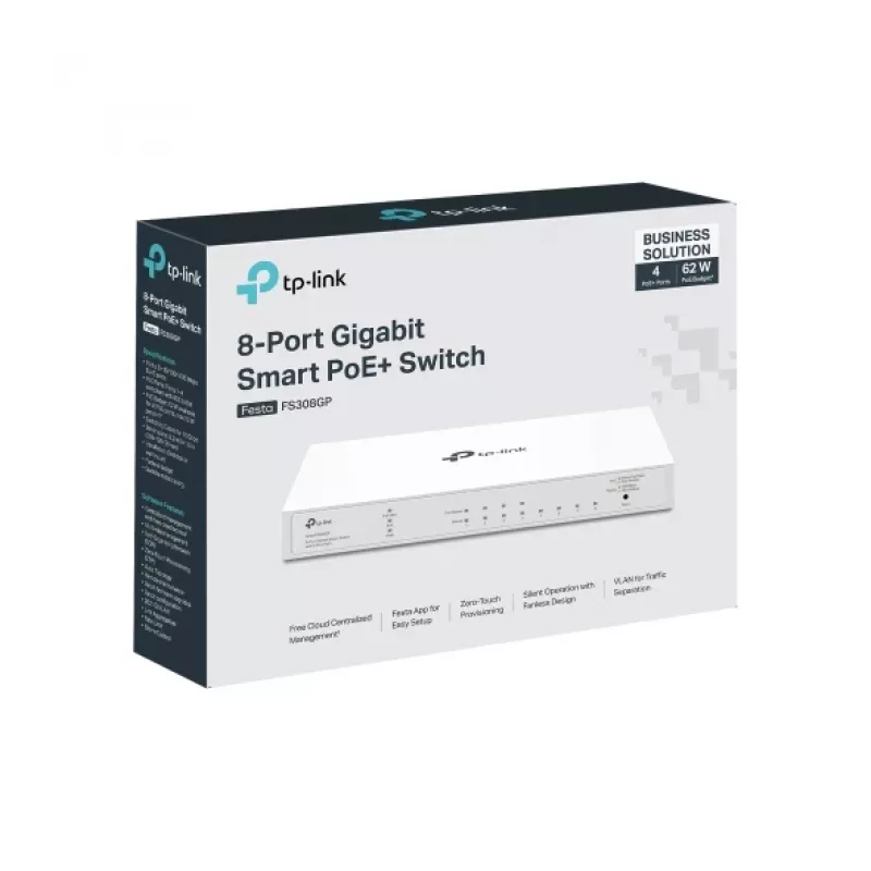 TP-Link FESTA FS308GP valdomas tinklo jungiklis Gigabit Ethernet (10/100/1000) PoE baltas