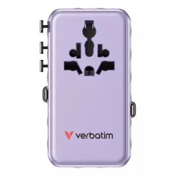 Verbatim Charge 'n' Travel 70W 2C Universalus kelioninis adapteris su įtraukiamais laidais, violetinis