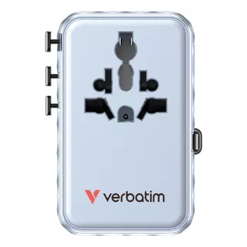 Verbatim Charge 'n' Travel 100W Universalus kelioninis adapteris su įtraukiamu USB-C laidu, mėlynas