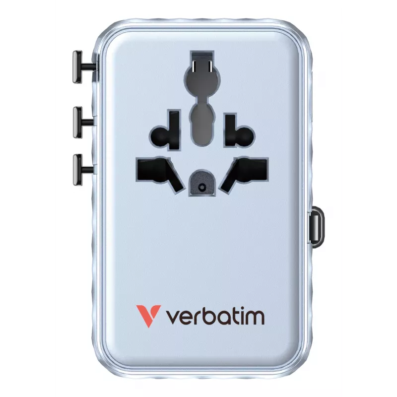 Verbatim Charge 'n' Travel 100W Universalus kelioninis adapteris su įtraukiamu USB-C laidu, mėlynas