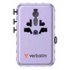 Verbatim Charge 'n' Travel 100W Universalus kelioninis adapteris su įtraukiamu USB-C kabeliu violetinis