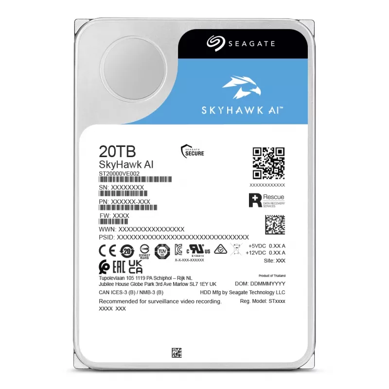 Seagate SkyHawk AI ST20000VE004 vidinis kietasis diskas 20 TB 7200 RPM 512 MB 3,5 colio SATA III