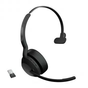 Jabra Evolve2 55 - Link380a MS Mono, belaidė ausinė, biurui / skambučių centrui, 20 - 20000 Hz, 130 g, juoda