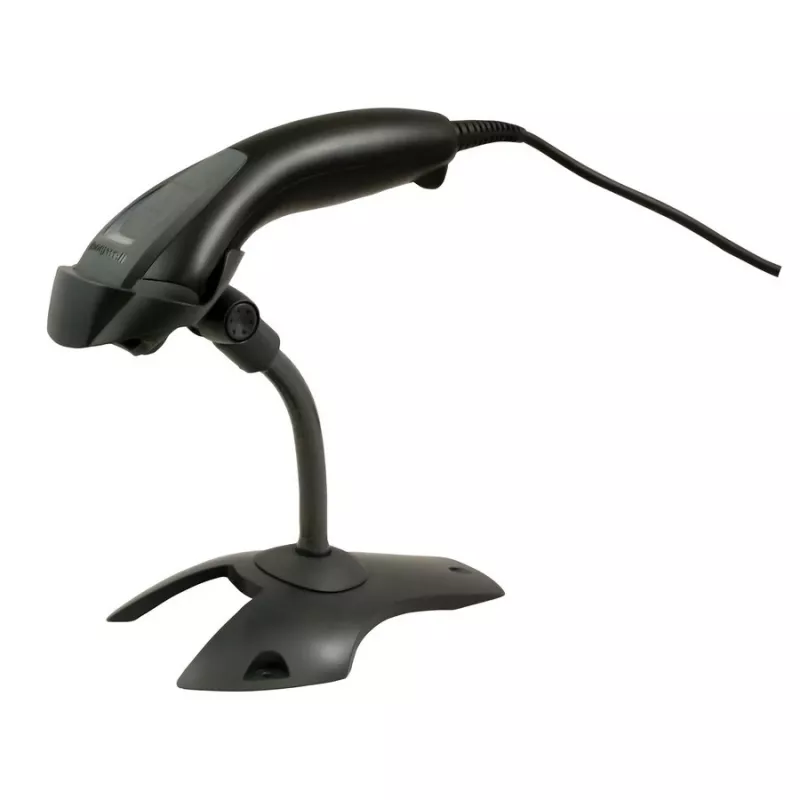 HONEYWELL brūkšninių kodų skaitytuvas Voyager 1200g USB rinkinys – juodas skaitytuvas 1200g, kietas stovas, suvyniotas USB A tipo kabelis 3 m