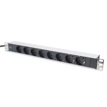 DIGITUS 1U aliumininis PDS, stelažinis, vardinė galia: 16A, 4000W, 250VAC 50/60Hz, 8x saugūs lizdai