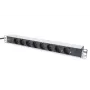 DIGITUS 1U aliumininis PDS, stelažinis, vardinė galia: 16A, 4000W, 250VAC 50/60Hz, 8x saugūs lizdai