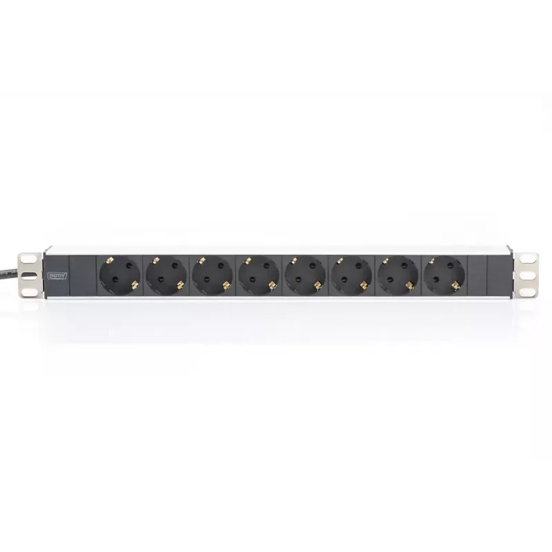 DIGITUS 1U aliumininis PDS, stelažinis, vardinė galia: 16A, 4000W, 250VAC 50/60Hz, 8x saugūs lizdai