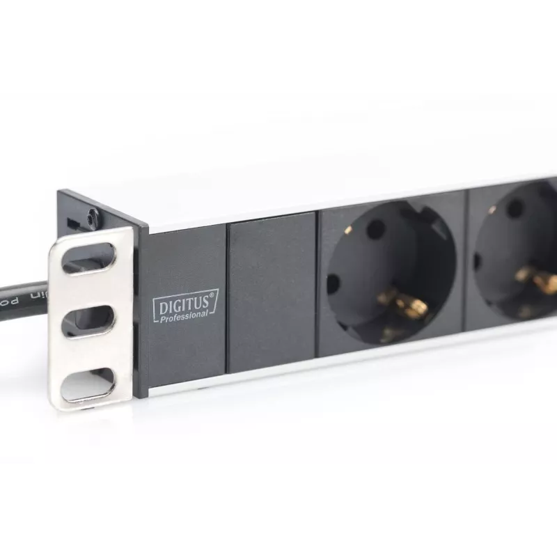 DIGITUS 1U aliumininis PDS, stelažinis, vardinė galia: 16A, 4000W, 250VAC 50/60Hz, 8x saugūs lizdai