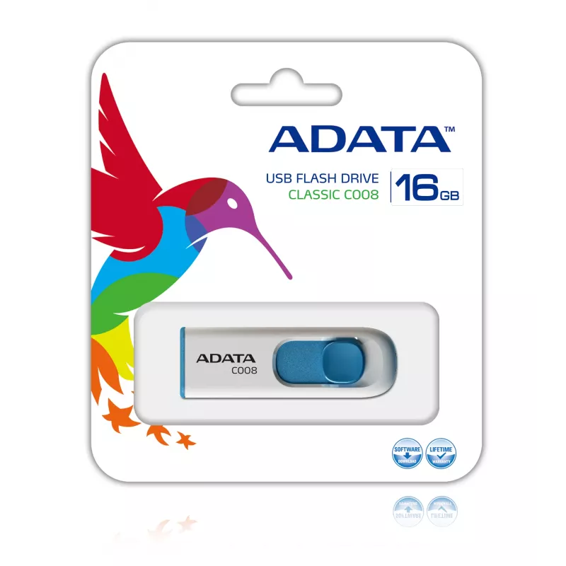 ADATA C008 USB atmintinė 16 GB USB Type-A 2.0 mėlyna, balta