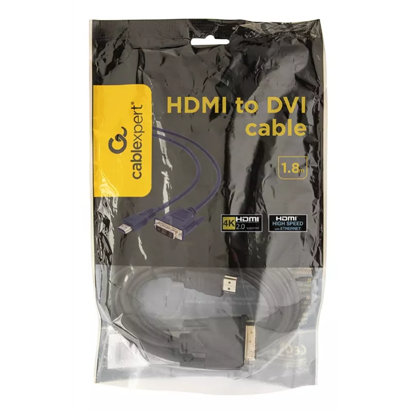 GEMBIRD HDMI į DVI vyriškas-vyriškas laidas su paauksuotomis jungtimis 2,0 m (didmeninė pakuotė)