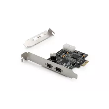 DIGITUS IEEE 1394b sąsajos plokštė, PCI-E, 3 prievadai, 2x9 kontaktų išoriniai + 1x9 kontaktų vidinis