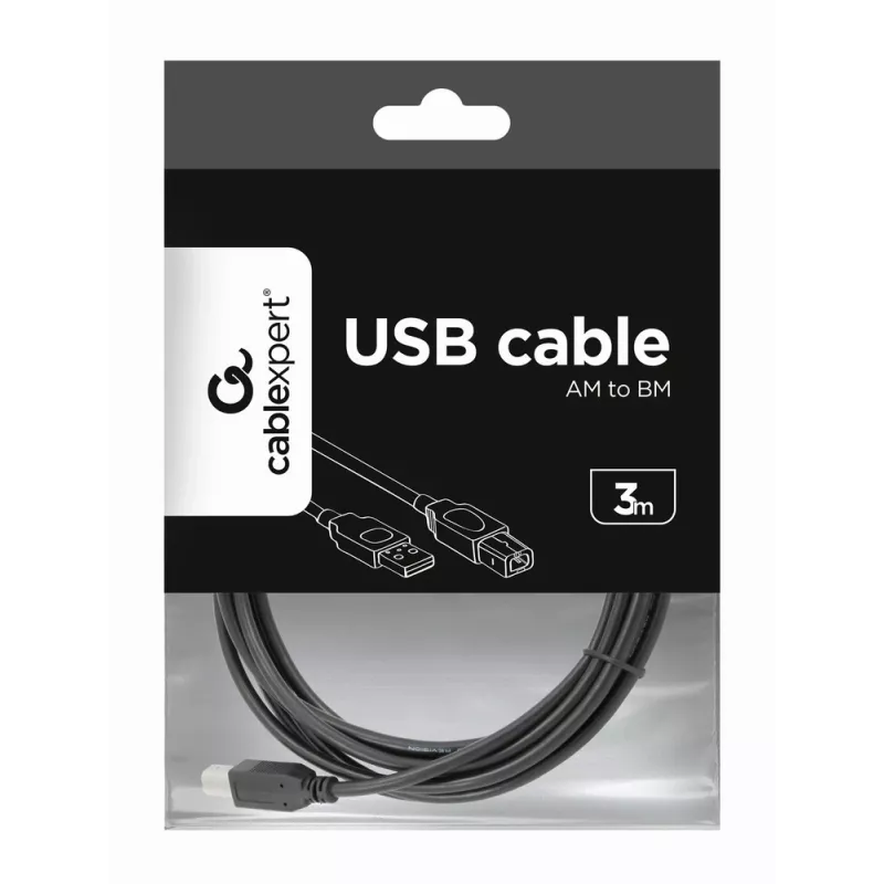 GEMBIRD USB 2.0 A-B laidas 3m (10ft) - juodas / didmeninė pakuotė (ccp-USB2-ambm-10)